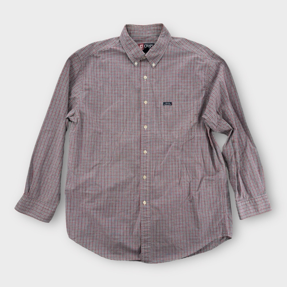 Chaps Ralph‎ Lauren Shirt Mens Large Button Down Red Blue Plaid Long Sleeve Y2K
